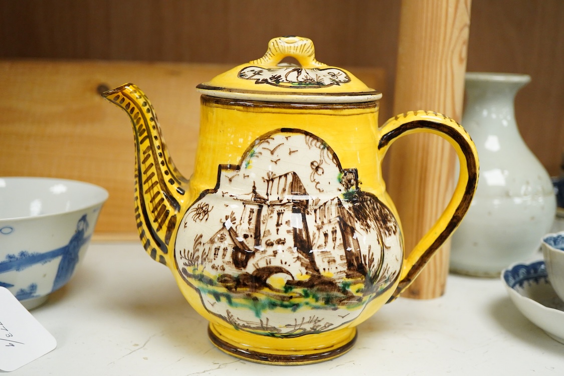 A 19th century Italian maiolica teapot and cover, by Angelo Levantino, 16cm high